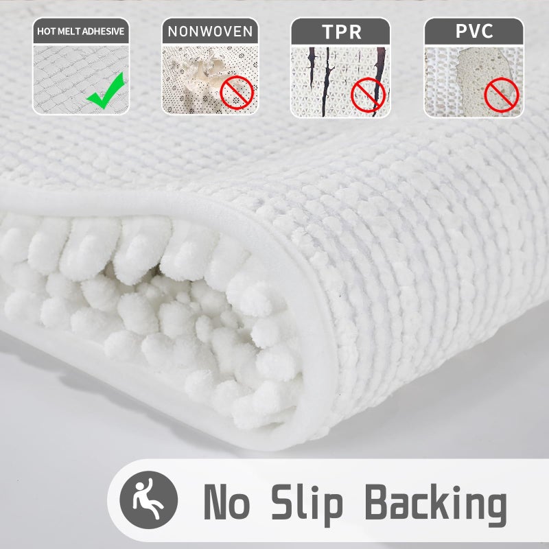 Yimobra Bathroom Rugs Non Slip Washable - Ultra Soft Absorbent Chenille Bath Mat, Quick Dry Shaggy Floor Carpet for Tub Shower, White Home Decor Accessories, 24x17 Inch - Image 2